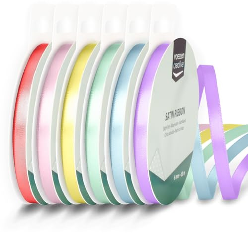 Vaessen Creative Satinband 6 mm x 10 m - Doppelseitiger Schleifenbänder und Dekoband zum Basteln - Geschenkband und Stoffbänder für Deko und Schateln - Pastell Farben Bunt - 6 Stück