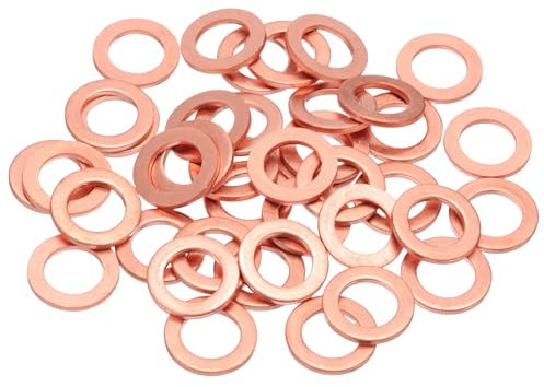 sourcing map 40Pcs M10 Flat Copper Washers, 10x16x1.5mm Copper Upgraded Flat Gasket Metric Sealing Crush Ring Washers for Hydraulic Fittings Screw Bolt Nut Electronic Repair