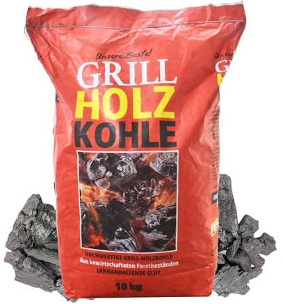 Holzkohle Grillbriketts Feuer&Flamme Premium Qualität | 3kg 10kg Made in Germany für Holzkohlegrill Smoker Briketts Kohle & HLKauf-Block (Holzkohle 10kg & HLKauf-Block)