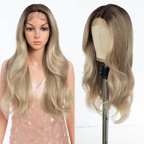 Style Icon Blonde Lace Front Wig 24 inch Long Wave Synthetic Wig for Women Ombre Blonde 13x4x1 T Part Lace 150% Density