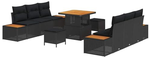 vidaXL 9-teiliges Garten-Sofaset mit Kissen in Schwarz aus Poly Rattan – Bequem für 4 Personen, wetterfest und modern. Stylisches Patio-Sofa im modularen Design für Deine Terrasse.