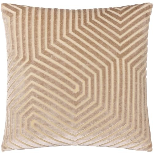 Paoletti Evoke Velvet Feather Filled Cushion – Luxurious Chevron Pattern Decorative Square Pillow With Filling (Mink - 45x45cm)