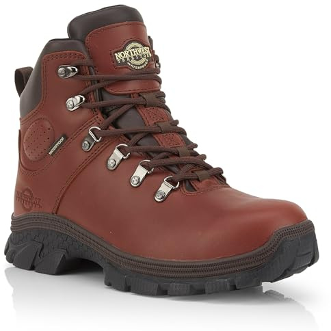 Northwest Territory Men's Teslin II Waterproof Leather Hiking Boots | Waterproof leather walking boots with all-terrain grip, cushioned insole and padded ankle collar for trekking and rambling