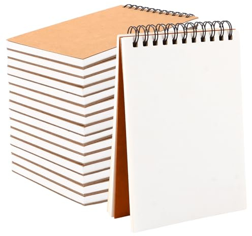 LDHHYH 16 Stück Notizblock A6 Blanko, Zeichenblock A6 Skizzenbuch 30 Blatt/60 Seiten Spiralblock Kraft Cover, Blanko Skizzenblock Spiralgebundenes Zeichenblock für Graffiti und Schule Geschenk