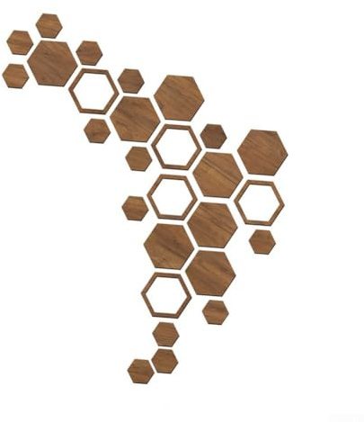 Holz Hexagon Wandkunst Dekor, 27 Stück Abnehmbare 3D Wandaufkleber für Home Hintergrund Dekoration Kreatives DIY Design für Wohnzimmer Schlafzimmer