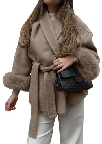 ORANDESIGNE Mantel Damen Wintermantel Mantel Elegant Wollmantel mit Gürtel Revers Trenchcoat