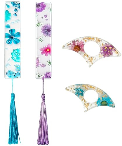 4 Stück Trockenblumen Lesezeichen und Buchseitenhalter Set, Bücher zubehör | Gepresste Blumen Design, Praktischer Buchseitenhalter und Daumen Page Holder für Bücher Zubehör, Book Page Holder für Leser.