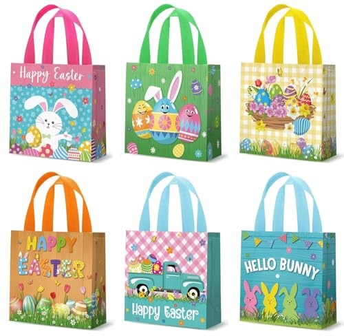 6 Stück Geschenktüten Ostern Mittel mit 6 Verschiedenen Designs Ostertüten zum Befüllen Geschenktüte Ostern Tüten Kinder Geeignet für Ostereier, Süßigkeiten, Snacks, Kleines Spielzeug