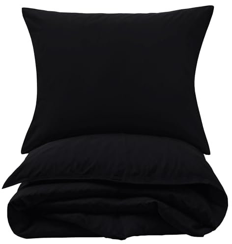 Carpe Sonno Biber Bettwäsche 240x220 cm Baumwolle - 3tlg Bettwäsche Winter - Set aus Deckenbezug mit Reißverschluss + Kissenbezug - Flauschige Winter Bettwäsche Flanell - Schwarz