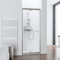 Schulte porte de douche pivotante en niche ajustable 90-100 x 185 cm, aspect chromé, profilé et encadrement extensible jusqu’à 12 cm, verre de sécurité 5 mm transparent, largeur d'accès 50-62 cm