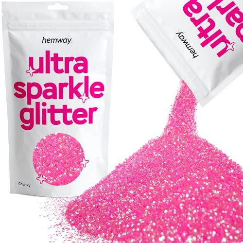 Hemway Ultra Sparkle Glitter - Baby Pink Iridescent | Chunky Metallic Flakes for Resin & Epoxy Crafts | Supplies for Tumblers, Festival, Hair, Face, Body, Eye & Nail Art Decoration | 100 g