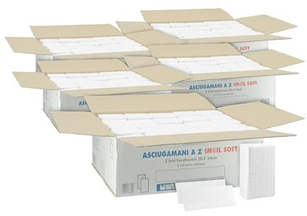 IMBALLAGGI 2000 - Asciugamani Monouso Carta Usa e Getta Piegate a Z, 5x3750 Pezzi Pura Cellulosa 2 Veli Morbidi Assorbenti, Salviette Dispenser Universale, Carta Mani Foglio Aperto 24x21cm (tot 18750)
