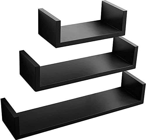WOLTU Wandregal CD DVD Regal Bücherregal Wandboard 3er Set Retro Hängeregal, in U Form, schwarz, RG9311sz