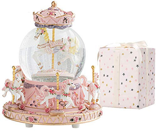 LOVE FOR YOU Geschenk verpackt Spieluhr Karussell Pferde Bunte Lichter Einhorn Musik Schneekugel für Mädchen und Frauen Baby Kinder Tochter Mama Enkelin Oma Weihnachten Geburtstag Geschenke
