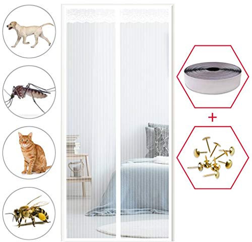 GOUDU Magnet Fliegengitter Tür Balkontür 110x240cm Fliegengitter Tür Dachfenster Insektenschutz Ohne Bohren für Balkontür Wohnzimmer Terrassentür - Weiß