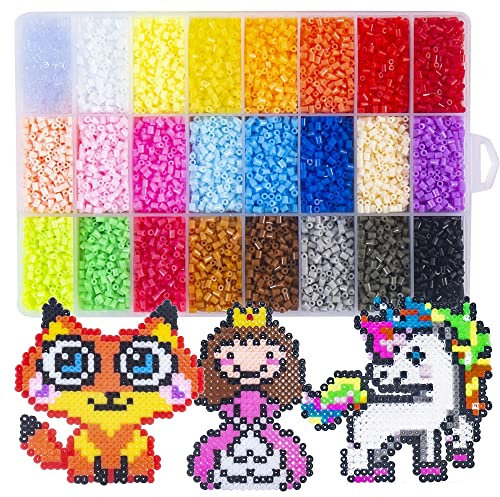 La Manuli Perles à Repasser Set 24 000 Pièces Mini 2.6mm 24 couleurs Fusible Perles Bricolage Enfant avec 5 Plaques, Pince, Porte-clés, Pendentifs et Accessoires pour Fabrication de Bijoux, DIY