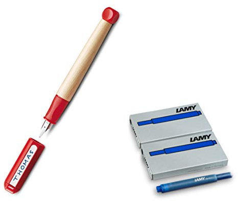 Lamy abc F?llhalter 009 F?ller aus Ahornholz und Kunststoff in der Farbe Blau Stahlfeder, poliert - Federst?rke A (Anf?nger) (Feder LH, F?llhalter + Patronen, Rot)