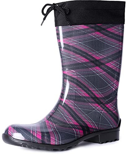 Ladeheid Stivali Donna in Gomma PVC LA-968 (Viola/Scacchi, 39 EU)