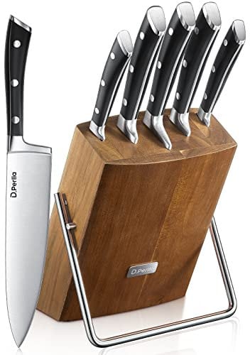 D.Perlla 6-Piece Kitchen Knife Set with High Carbon German Stainless Steel Blades and Stylish Acacia Wood Block