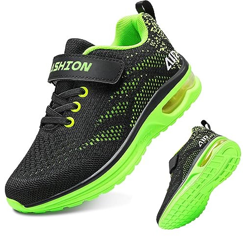 ASHION Kinder Turnschuhe Jungen Sneaker Kinderschuhe Mesh Atmungsaktiv Outdoor Laufschuhe(Grün,34EU)