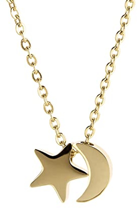 ELBLUVF Collier avec pendentif en forme de croissant de lune et étoile en acier inoxydable plaqué or rose 18 carats, Acier inoxydable, Pas de gemme