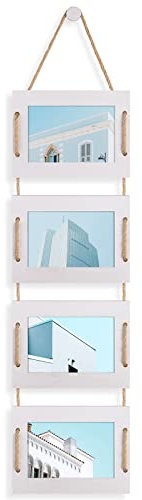 DLQuarts 4x6 Picture Frames Collage Wall Decor,4-Opening Hanging 4x6 Picture Frame without Mat Rustic Photo Frames, Vintage White