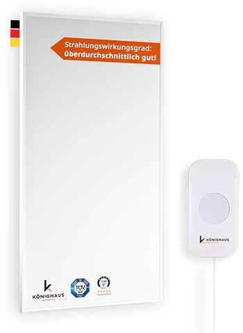 Könighaus Infrarot Heizung 600 Watt mit TÜV SÜD + 5 Jahre Herstellergarantie ✓ Doppelter Überhitzungsschutz ✓ Heizkörper für 1-29 m² ✓ inkl. integriertem Smart Thermostat und App