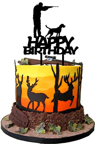 Funny Happy Birthday Cake Topper - Hunter With Gun With His Hunting Dog - Birthday Cake Topper for Boy's Men' (Hunter)