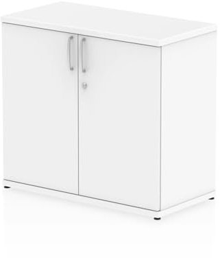 OPO Impulse Freestanding 600mm Deep Desk Storage Cupboard Mechanism & Lockable Office Storage 2 Shelves | Heat Resistant Beech Melamine Finish White