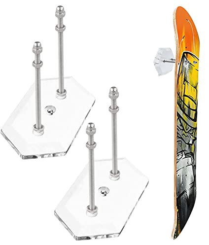 Rebanky 2 Pezzi Ganci per Skateboard da Parete Supporto da Parete per Skateboard Display e Stoccaggio,Acrilico,Clear