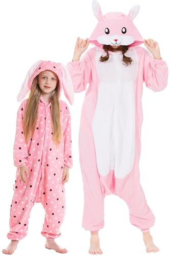 DarkCom Axolotl Coniglio Onesie per Bambini e Adulti,Pigiama Genitore-Bambino Carnevale Cosplay Halloween Costume Animale Pigiama di Natale 10-11 Anni