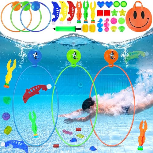 ZHHGOO 27 Piezas Juguetes de Buceo,Juegos Piscina para Niños,Juegos de Agua para Piscina para Incluir Anillos,Juegos Acuáticos Regalo para Niños de 5-12 Años