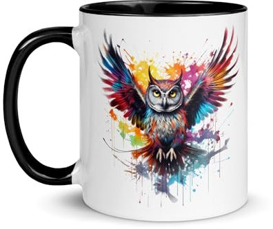 Chatcripant - Tasse Hibou Chouette Design Café Thé Mug Animaux Graphique Original Cadeau Calin Couple Nature Animaux Oiseaux Rapaces Femme (Hibou coloré)