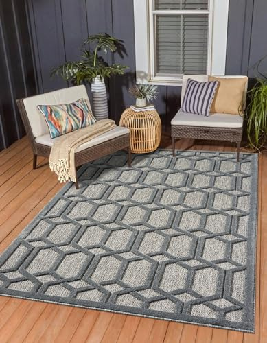 MY-RUG Outdoor Teppich Wetterfest 200 x 300 cm - Garten & Terrasse - Ross | UV-beständiger Balkonteppich in Grau, Kurzflor & waschbar, robustes Design für Küche, Garten oder Wohnzimmer geeignet