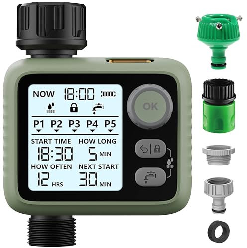 Timer Digitale per Irrigazione, Timer Acqua Giardino Programmabile con Ritardo Pioggia,IPX5 impermeabile, Modalità di Irrigazione Automatica e Manuale, per Giardino, Prato, Patio, Fattoria (verde )