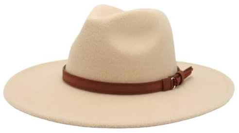 Hndudnff Unisex Fedora-Hut mit großer Krempe, einfarbig, formeller Retro-Filzhut, einfacher Jazz-Hut, Beige HSheng, M