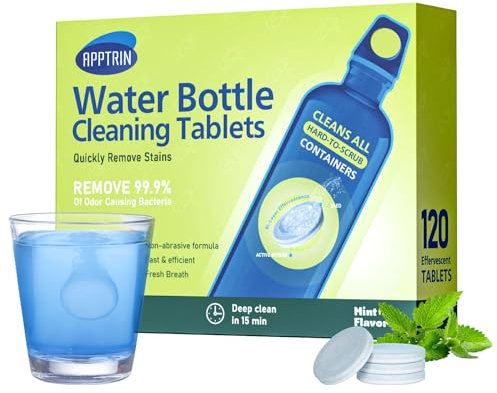 APPTRIN Trinkflaschen Reiniger Tabs, Reinigungstabletten für Flaschen, Trinkblasen Reinigungstabletten, 120 Stück Flaschenreinigung Tabletten