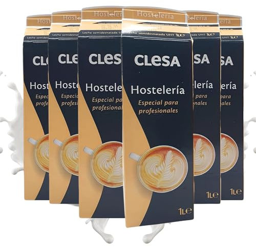 Clesa Leche SemiDesnatada Especial Hostelería - 6 Bricks de 1 Litro - 100% Gallega - Tapón Anti Goteo - 6 Litros [CLESA]