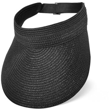 YAMEIZE Summer Straw Visor - Wide Brim Hat for Women - UPF 50+ UV400 Protection Beach Visor Cap - Travel Sun Hat - Outdoor Black