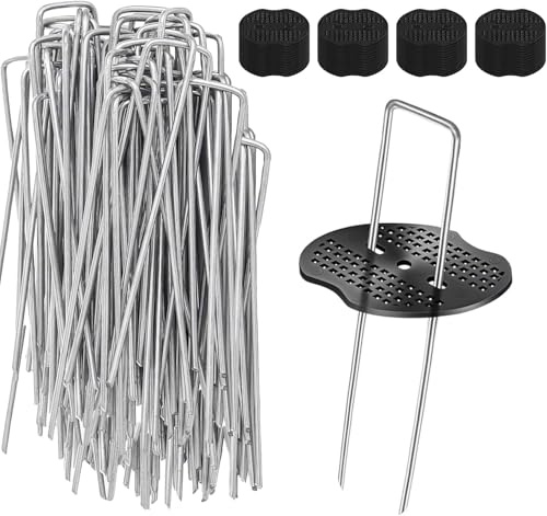 Heavy Duty Metal Garden Pegs - 50 Pack, 6/150mm Membrane & Buffer Washer Pegs for Weed Fabric & Artificial Grass