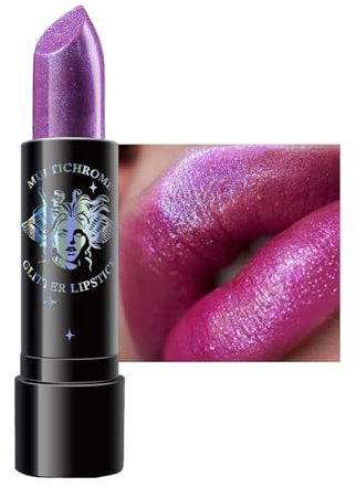 Schimmernder Lippenstift, Lila Lipstick mit Diamantenglanz, Wasserdicht Lippen Stifte Kein Körniges Gefühl, Lipstick Langanhaltend & Feuchtigkeitsspendende, Cremige Textur, Metallic Glanz Finish