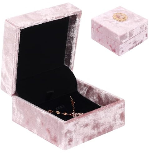 Casiwaft Boîte à colliers en velours pour coffrets cadeaux à bijoux, boîte à colliers de fiançailles pour femme et fille, étui à collier vintage pour proposition, cérémonie d'anniversaire, rose