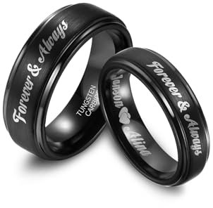 MeMeDIY Personalisierte Ringe für Männer Wolframcarbid 6mm 8mm Ehering mit Eingraviertem Namen/Datum Verlobungsring für Paare Schwarzer Ring mit Blaue/Rote Beschichtung Fashion Schmuck (B)