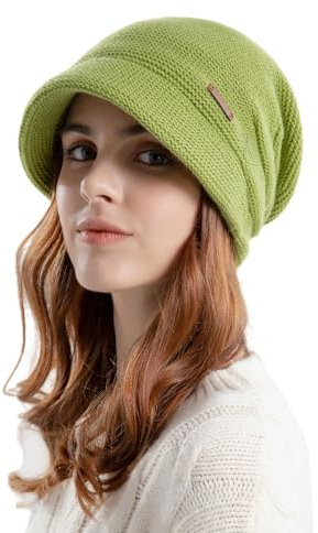 AYPOW Damen Winter Strick Slouchy Mütze Mit Visier, Baskenmütze, Fleece Gefütterte Warme Wintermütze Mit Krempe, Pullover-Gehörschutzmütze, Newsboy-Mütze für Tägliche Winter Outdoor Aktivitäten