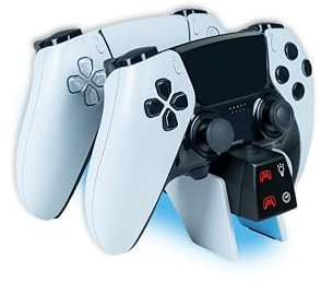 NACON Station de Charge Double PS5 pour Manettes DualSense & Edge - Chargeur Rapide 3H, Éclairage RGB Personnalisable, Minuterie Programmable, Câble USB Inclus