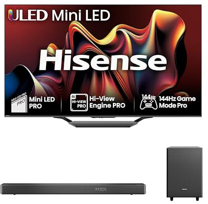 Hisense TV & Soundbar Bundle: 85U7NQTUK Mini-LED PRO TV Plus the AX3120G 3.1.2 Channel Soundbar with 360W Power with its Large Chamber Design-The Perfect Match for the ultimate Audio-Visual Experience