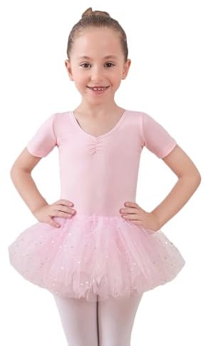 BOMKDRL Girls Ballet Tutu Dress Criss Cross Back Shiny Tulle | Cotton Spandex Fabric, Stage & Practice, Flexible Fit, Skin-Friendly, Sparkling Sequin Details