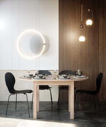 Newfurn Esstisch rund ausziehbar 100–140 cm – Funktionstisch in Eiche Sägerau, Stabiler Stand, skandinavisches Design, flexibel für Esszimmer oder Küche