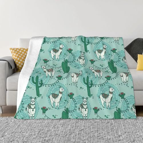 Flanell-Decke mit Lama-Alpaka-Grün, bedruckt, für Couch, Camping und Reisen, Halloween