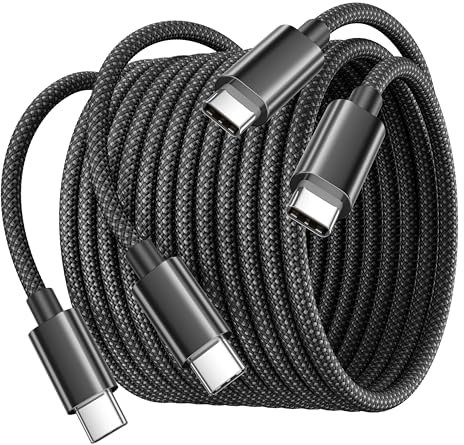 Cavo USB C 3M 2Pezzi, 60W Cavo Ricarica Rapida Type C to Type C 3M Lungo Cavo Tipo C Nylon Filo Caricatore USB C Cavetto Cavi per iPhone 15 16 Pro Max/15 16 Plus/15/16, iPad, Samsung S25/S24/S23/S22